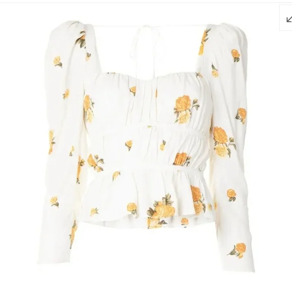 EUC REFORMATION Plath Yellow & Ivory Floral Top - Constance - Picture 3 of 7